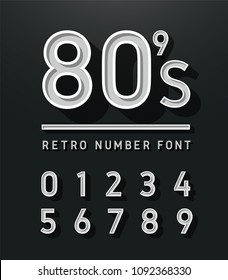 80's Number vintage sans serif alphabet. Retro typography font classic style