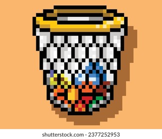 80s office trash can, pixel art vector, trash can pixel icon.