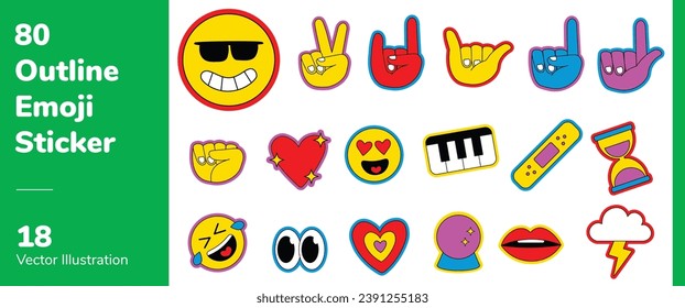 80s Outline Emoji Sticker Set