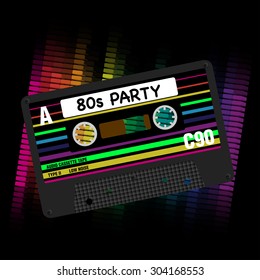 80s Party Background - Illustration Of Retro Audio Cassette Tapes And Equalizer