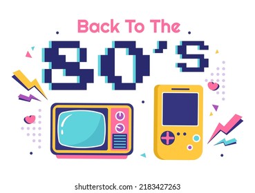 80s Party Cartoon Background Illustration with Retro Music, 1980 Radio Cassette Player and Disco in Old Style Design