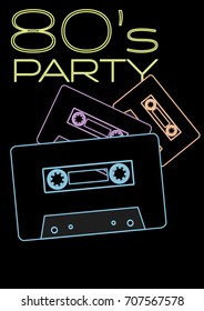 80s Party - Neon Sign With Audio Cassette Tapes