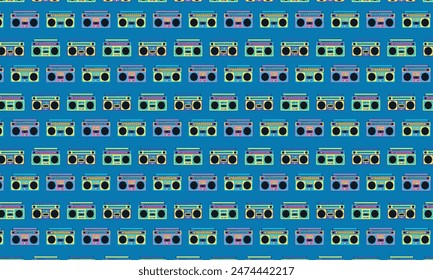 80s radio tape pixel seamless pattern