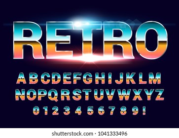 80's retro alphabet font. Sci-fi future style. Vector typeface for flyers, headlines, posters etc