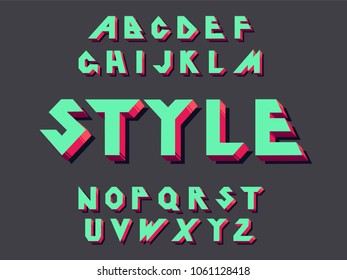 80's retro alphabet font. Vector typography for flyers, headlines, posters. Effect shiny letters. 80s neon style, vintage dance night. Retro Font Alphabet Vector. 3d set elements design