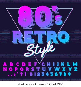 80's retro alphabet font. Retro Alphabet vector Old style graphic poster. Eighties style graphic template. Easy editable for Your design.