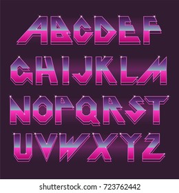 80's Retro Alphabet Font. Vector Typography For Flyers, Headlines, Posters. Effect Shiny Letters. 80s Neon Style, Vintage Dance Night. Retro Futurism Sci-Fi Font Alphabet Vector.3d Set Elements Design