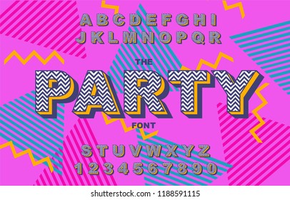 80's retro alphabet font. Vintage Alphabet vector 80's, 90's Old style graphic poster set. Eighties style graphic template. Template easy editable for Your design.80s neon style,vintage dance night.