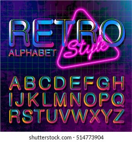 80's retro alphabet font. Vintage Alphabet vector  80's, 90's Old style graphic poster set. Eighties style graphic template. Template easy editable for Your design.