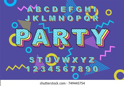 80's Retro Alphabet Font. Vintage Alphabet Vector 80's, 90's Old Style Graphic Poster Set. Eighties Style Graphic Template. Template Easy Editable For Your Design.80s Neon Style,vintage Dance Night.