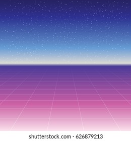 80s retro background with grid. Vector illustration