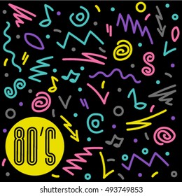 80's retro Colorful geometric background. Retro vector graphic poster . Eighties style fashion style graphic template. Easy editable for Your design.