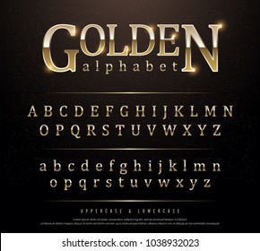 80's Retro Elegant Gold Colored Metal Chrome alphabet font. Typography classic style golden font set for logo, Poster, Invitation. vector illustrator