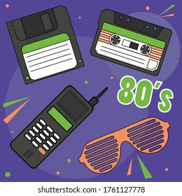 Elementos retro de los años 80. Afiche gráfico vectorial vintage. Plantilla gráfica de estilo de moda de ochenta estilos. 