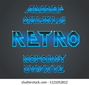 80's retro font.Vector typography for flyers,headlines, posters.Effect shiny letters. 80s neon style,vintage dance night.Retro Futurism Sci-Fi Font Alphabet Vector.3d logo set elements design. Neon