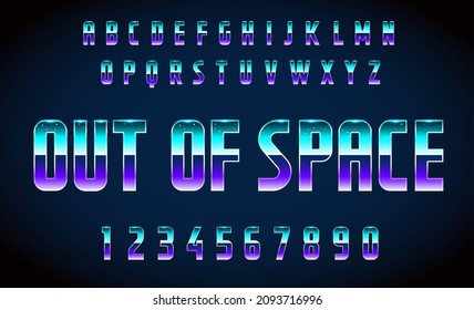 80s Retro Futurism Sci-Fi Font Alphabet Vector. Out of Space.