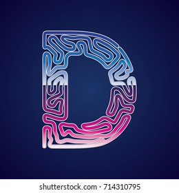 80's Retro Futurism Sci-Fi Font. Cyberpunk Alphabet. Vector. Letter D