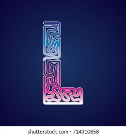 80's Retro Futurism Sci-Fi Font. Cyberpunk Alphabet. Vector. Letter L