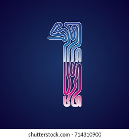 80's Retro Futurism Sci-Fi Font. Cyberpunk Alphabet. Vector. Number 1