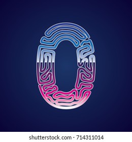 80's Retro Futurism Sci-Fi Font. Cyberpunk Alphabet. Vector. Number 0