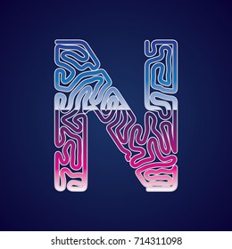 80's Retro Futurism Sci-Fi Font. Cyberpunk Alphabet. Vector. Letter N