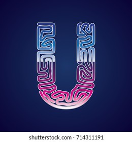 80's Retro Futurism Sci-Fi Font. Cyberpunk Alphabet. Vector. Letter U