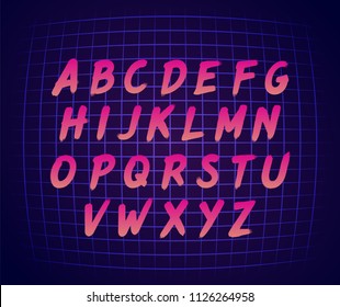 80s Retro Futurism Style Font. Vector Brush Stroke Alphabet.