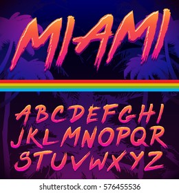 80s Retro Futurism style Font. Vector Brush Stroke Alphabet.