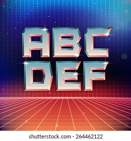 80s Retro Futuristic Font from A to F