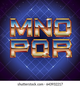 80s Retro Futuristic Font From M To R. Vector Retro Futuristic Synth Retro Wave Letters In 1980s Posters Style