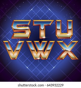 80s Retro Futuristic Font From S To X. Vector Retro Futuristic Synth Retro Wave Letters In 1980s Posters Style