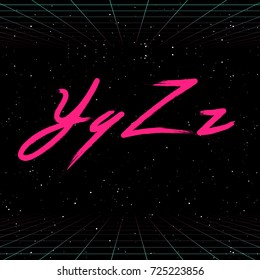 80s Retro Futuristic Font. Vector Brush Stroke Alphabet. Letters from Y to Z