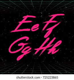 80s Retro Futuristic Font. Vector Brush Stroke Alphabet. Letters From E To H