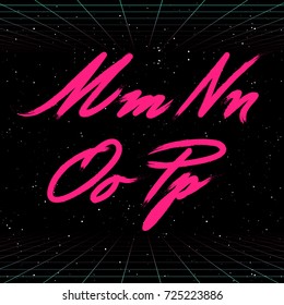 80s Retro Futuristic Font. Vector Brush Stroke Alphabet. Letters From M To P