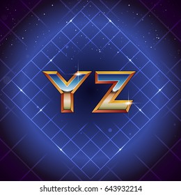 80s Retro Futuristic Font from Y to Z. Vector retro futuristic synth retro wave letters in 1980s posters style