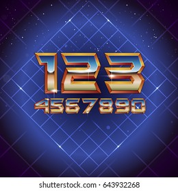 80s Retro Futuristic Numbers. Vector retro futuristic synth retro wave letters in 1980s posters style