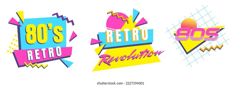 80's Retro graphic collection. Synthwave vintage design set. Vintage apparel artworks old school vivid projects