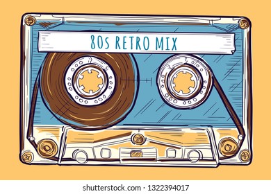 80s retro mix - drawn music audio cassette