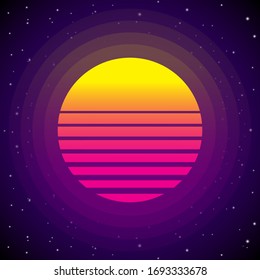 80s Retro Moon And Stars Background Illustration