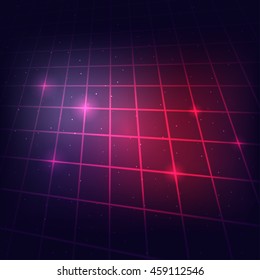 80s Retro Sci-Fi Background Neon Grid. Vector EPS10