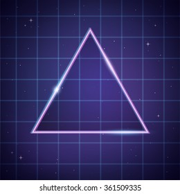 80s retro sci-Fi background template, a shiny triangle on space laser grid background. Vector illustration.