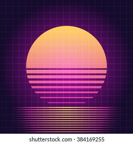 80s Retro Sci-Fi sunset Background VHS. Vector EPS10