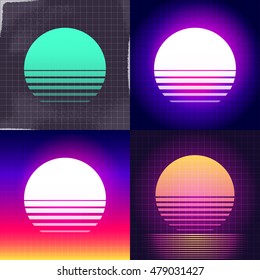 80s Retro Sci-Fi sunset Background VHS. Vector EPS10