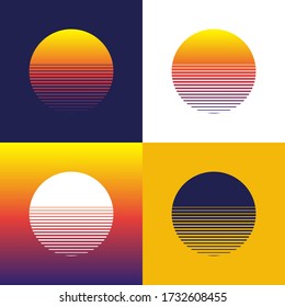 80s Retro sci-fi Sunset logo. vector illustration with different background colors