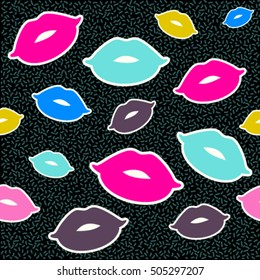 80s Retro Seamless Lips Pattern. Vintage background for web page, 80's, 90's style fabric design, scrapbook elements, wrapping paper, cards, cover easy editable for Your design.