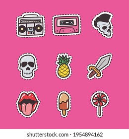 80s retro stickers icon group