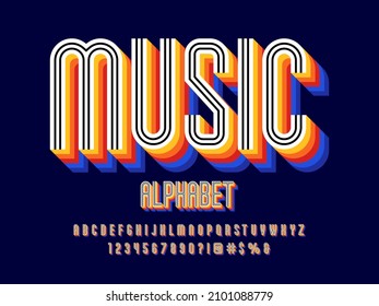 80's retro style alphabet design with uppercase, numbers and symbols