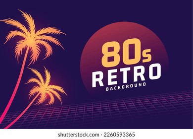 80s retro style sci fi trendy background with palm tree design vector 
