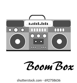 80s retro style, Vintage retro 80's vector boombox. 1980 disco. Record player with text.