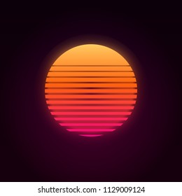 80s retro sunset vector illustration sunset poster space futuristic background